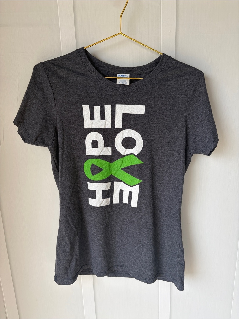 Charcoal 'Hope Love' Graphic Tee with Green Ribbon - Women Cancer